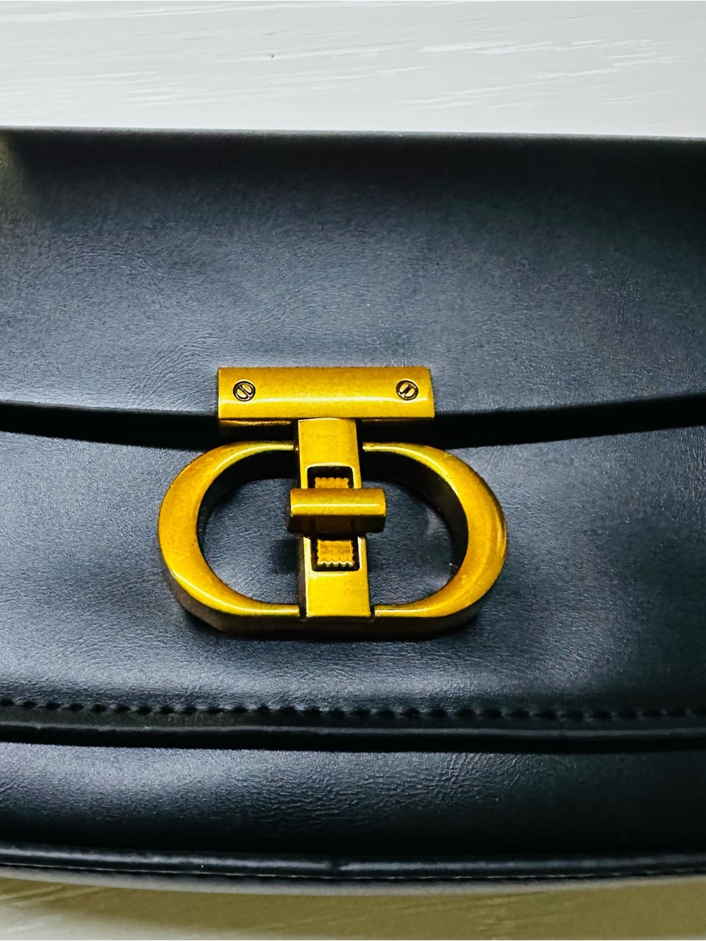 Black PU Leather Shoulder Bag with Gold Hardware - Picture 3 of 10